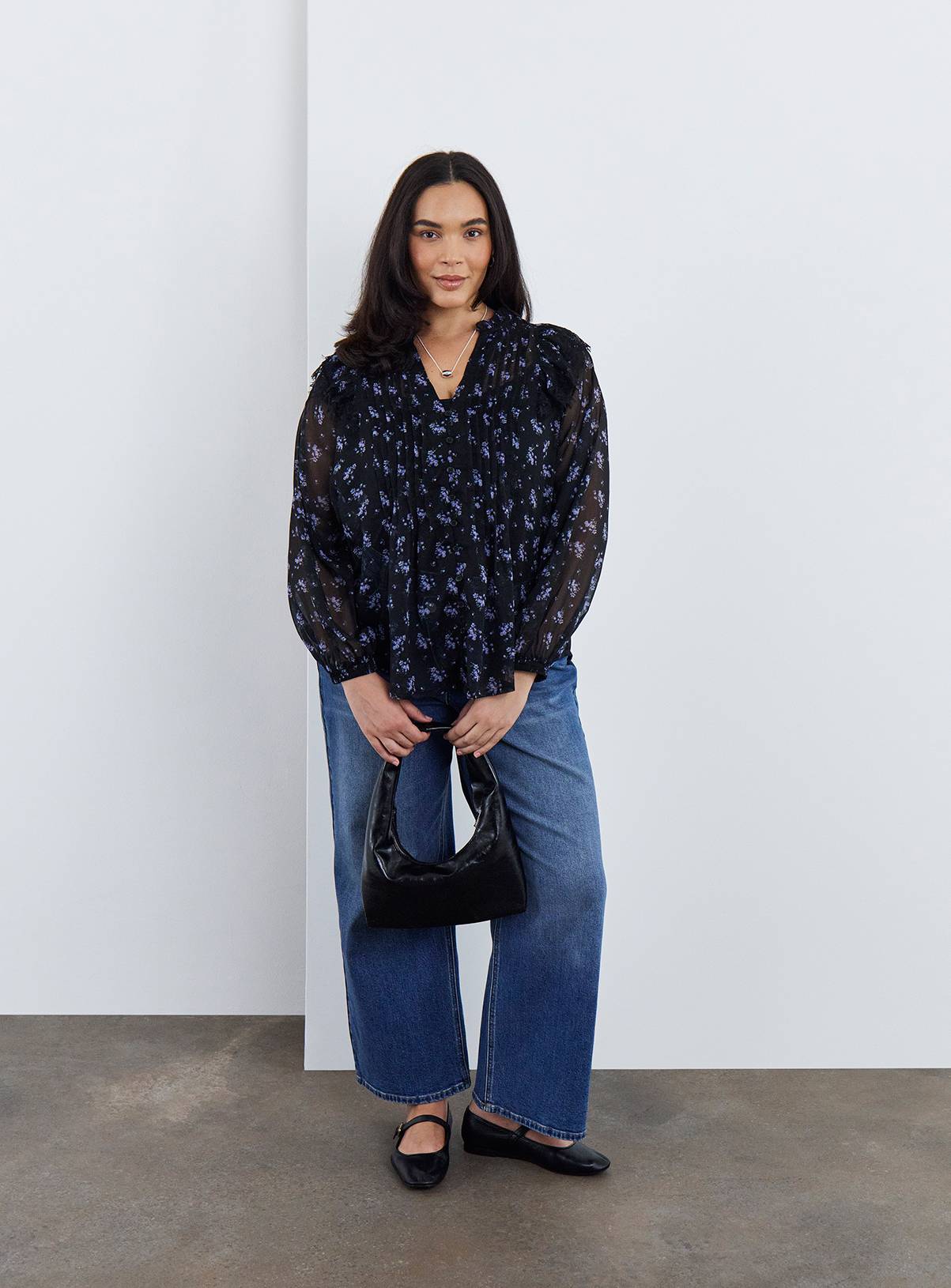 SIMPLY BE Ditsy Tuxedo Detail Blouse 10 - Image 3